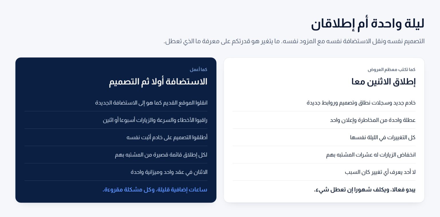 عمودان يقارنان إطلاق التصميم الجديد ونقل الاستضافة في ليلة واحدة بتنفيذهما في إطلاقين منفصلين